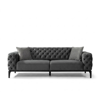 Sofa 3 miejsce do siedzenia Sofy trzyosobowe Materiał Szary Pokój dzienny Chesterfield Nowość
