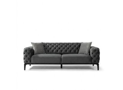 Sofa 3 miejsce do siedzenia Sofy trzyosobowe Materiał Szary Pokój dzienny Chesterfield Nowość