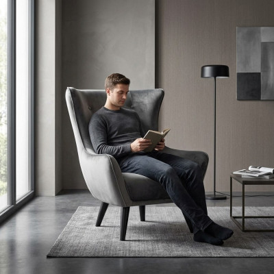 Fotel EarsFotel Materiał Salon Poliester Design Szary Nowoczesny Siedziba