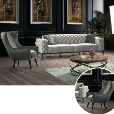 Chesterfield Zestaw sofowy Sofa 3+1 miejsce do siedzenia Materiał Szare Luksusowe Sofy Biały