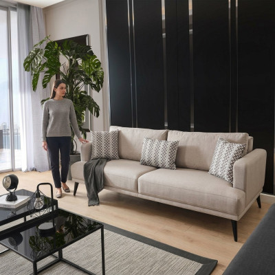 Sofa 3 miejsce do siedzenia Sofy trzyosobowe Materiał Beżowy Salon Nowoczesny Design