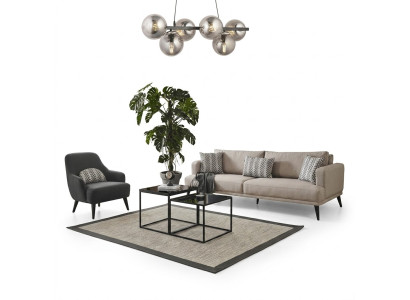 Zestaw sofowy Sofa 3 miejsce do siedzenia Fotel Materiał Beżowy Nowoczesny zestaw poliestrowy