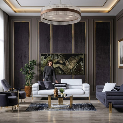 Zestaw sofowy Kompletny zestaw wypoczynkowy sofa miejsce do siedzenia Materiał Nowoczesny Zestaw 4-częściowy