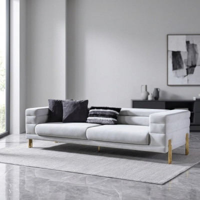 Sofa czteroosobowa 4 miejsce do siedzenia Sofy Materiał Biały Salon Luksusowy Nowoczesny Siedziba