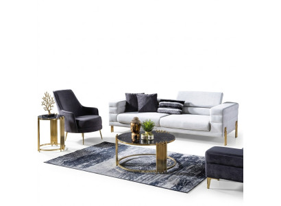 Luksusowy Zestaw sofowy Sofa 4 miejsce do siedzenia Fotel Materiał Nowoczesny Biały Nowoczesny zestaw