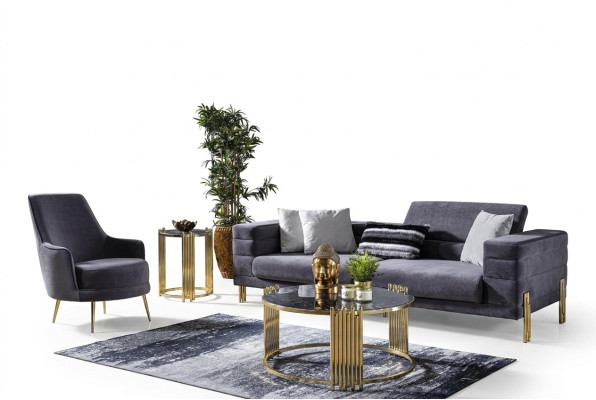 Luksusowy Zestaw sofowy Sofa 3 miejsce do siedzenia Fotel Material Modern Szary Nowoczesny zestaw
