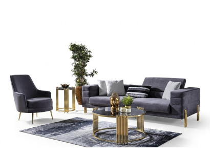Luksusowy Zestaw sofowy Sofa 3 miejsce do siedzenia Fotel Material Modern Szary Nowoczesny zestaw