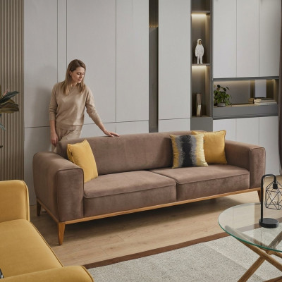 Sofa czteroosobowa 4 miejsce do siedzenia Sofy Materiał Brązowy Salon Luksusowy Nowoczesny