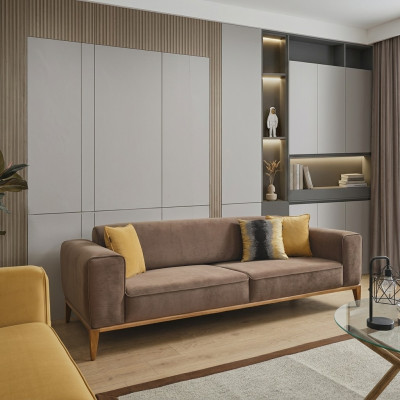 Sofa czteroosobowa 4 miejsce do siedzenia Sofy Materiał Brązowy Salon Luksusowy Nowoczesny