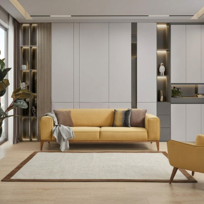 Sofa Trzyosobowa 3 miejsce do siedzenia Sofy Materiał Żółty Salon Luksusowy Nowoczesny Siedziba