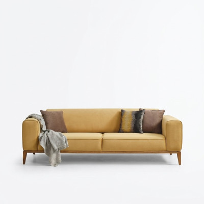 Sofa Trzyosobowa 3 miejsce do siedzenia Sofy Materiał Żółty Salon Luksusowy Nowoczesny Siedziba