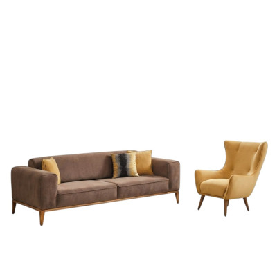 Zestaw sofowy Sofa 4 miejsce do siedzenia Fotel Yellow Material Btaun Nowoczesny czteromiejscowy fotel