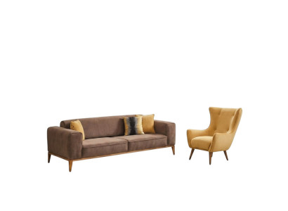 Zestaw sofowy Sofa 4 miejsce do siedzenia Fotel Yellow Material Btaun Nowoczesny czteromiejscowy fotel