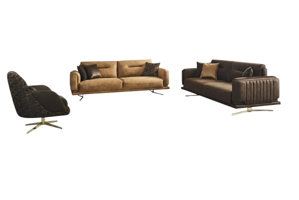 Zestaw sofowy Kompletna sofa 431 Siedziba Fotel sztuczna skóra brązowa komplet 3 sztuki