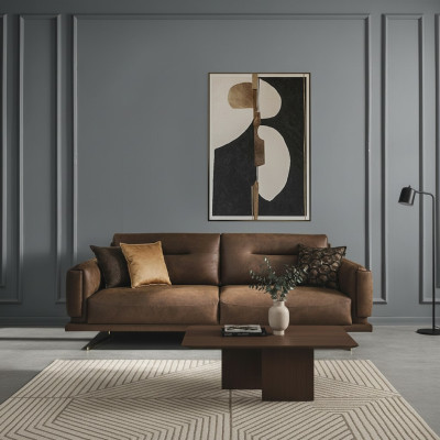 Sofa czteroosobowa 4 miejsce siedzące sofy sztuczna skóra brązowa salon luksusowy