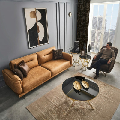 Zestaw sofowy Kompletna Sofa 31 Siedziba Fotel sztuczna skóra Brązowy Zestaw 2szt