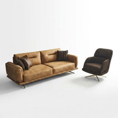 Zestaw sofowy Kompletna Sofa 31 Siedziba Fotel sztuczna skóra Brązowy Zestaw 2szt