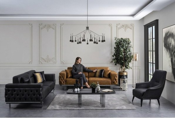 Chesterfield Zestaw sofowy Sofa 431 miejsce do siedzenia sztuczna skóra Sofy Czarny