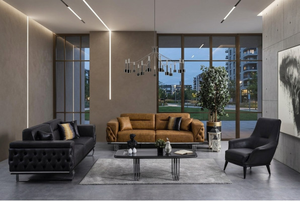 Chesterfield Zestaw sofowy Sofa 431 miejsce do siedzenia sztuczna skóra Sofy Czarny