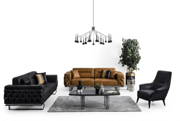 Chesterfield Zestaw sofowy Sofa 431 miejsce do siedzenia sztuczna skóra Sofy Czarny