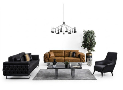 Chesterfield Zestaw sofowy Sofa 431 miejsce do siedzenia sztuczna skóra Sofy Czarny