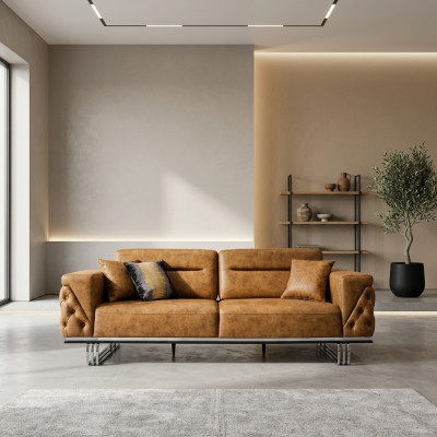 Sofa czteroosobowa 4 miejsce siedzące sofy sztuczna skóra brązowa salon luksusowy