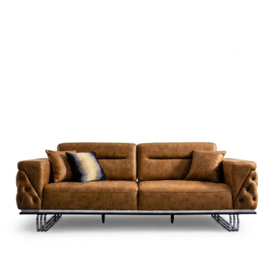 Sofa czteroosobowa 4 miejsce siedzące sofy sztuczna skóra brązowa salon luksusowy