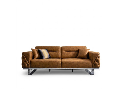 Sofa czteroosobowa 4 miejsce siedzące sofy sztuczna skóra brązowa salon luksusowy