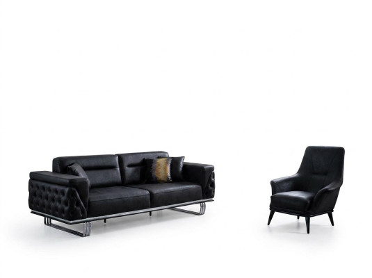 Zestaw sofowy Sofa kompletna 41 Siedziba Fotel sztuczna skóra Czarny Zestaw 2szt