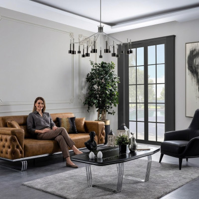 Zestaw sofowy Kompletna Sofa 31 Siedziba Fotel sztuczna skóra Brązowy Zestaw 2szt
