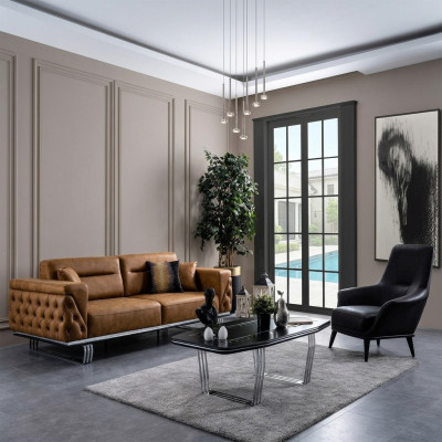 Zestaw sofowy Kompletna Sofa 31 Siedziba Fotel sztuczna skóra Brązowy Zestaw 2szt