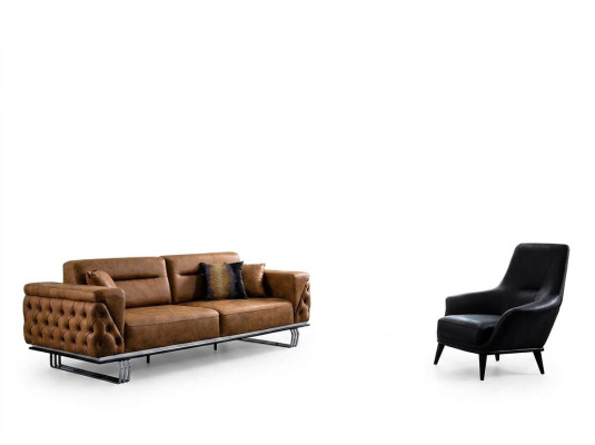 Zestaw sofowy Kompletna Sofa 31 Siedziba Fotel sztuczna skóra Brązowy Zestaw 2szt