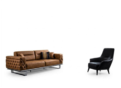Zestaw sofowy Kompletna Sofa 31 Siedziba Fotel sztuczna skóra Brązowy Zestaw 2szt