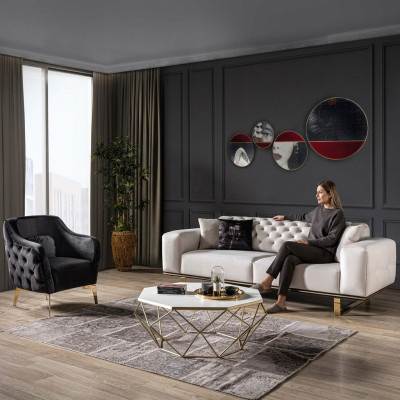 Chesterfield Zestaw sofowy Sofa 31 miejsce do siedzenia Fotel Materiał Luksusowe Białe Sofy