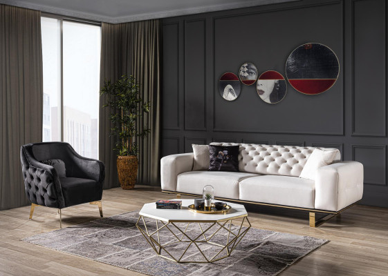 Chesterfield Zestaw sofowy Sofa 31 miejsce do siedzenia Fotel Materiał Luksusowe Białe Sofy