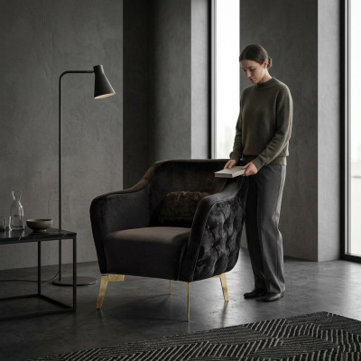 Fotel Chesterfield EarsFotel Materiał Pokój Dzienny Poliester Czarny