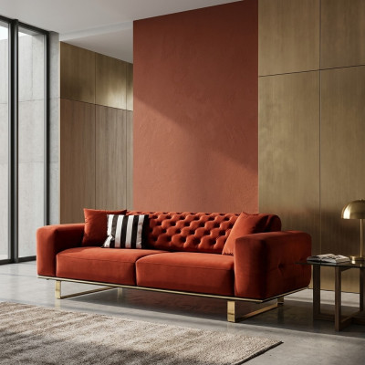 Sofa trzyosobowa Chesterfield 3 miejsce do siedzenia Sofy Czerwony Materiał Living Room Luxury