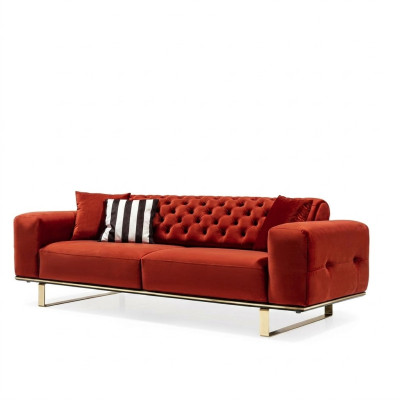 Sofa trzyosobowa Chesterfield 3 miejsce do siedzenia Sofy Czerwony Materiał Living Room Luxury
