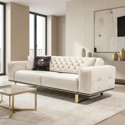 Sofa trzyosobowa Chesterfield 3 Siedziba Sofy Biały Materiał Salon Luksus