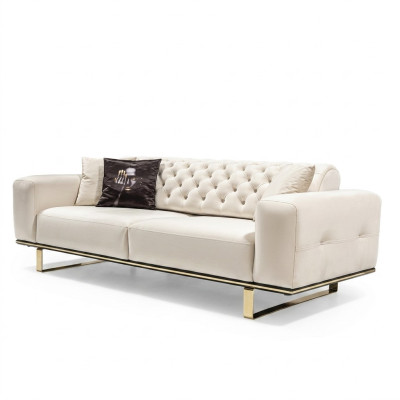 Sofa trzyosobowa Chesterfield 3 Siedziba Sofy Biały Materiał Salon Luksus
