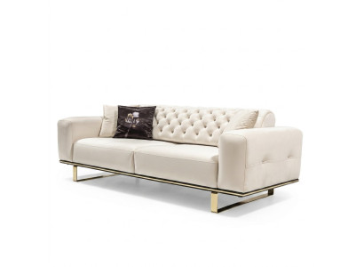 Sofa trzyosobowa Chesterfield 3 Siedziba Sofy Biały Materiał Salon Luksus