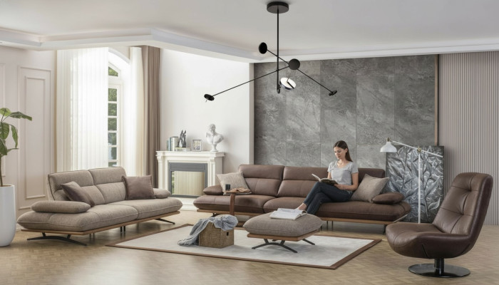Zestaw sofowy Sofa 4+3+1 miejsce do siedzenia Fotel Luxus sztuczna skóra Braun Grupa