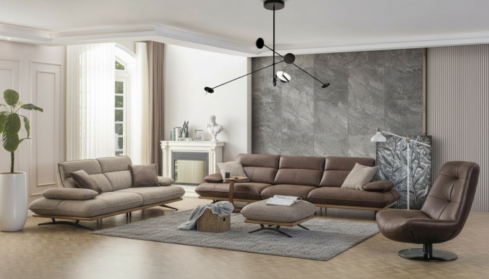 Zestaw sofowy Sofa 4+3+1 miejsce do siedzenia Fotel Luxus sztuczna skóra Braun Grupa