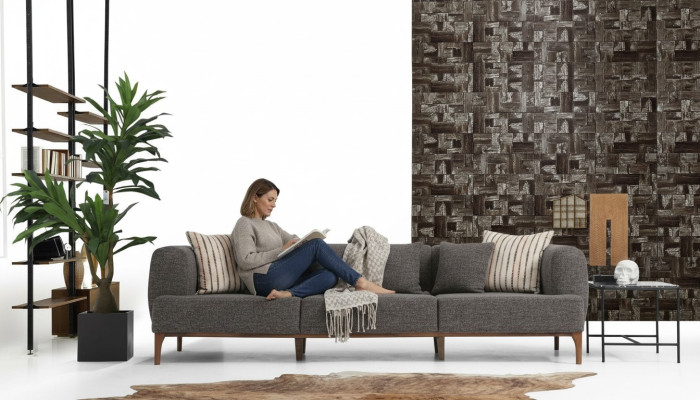 Sofa Trzyosobowa 3 miejsce do siedzenia Sofy Szary Materiał Salon Luksusowy Nowoczesny Nowy