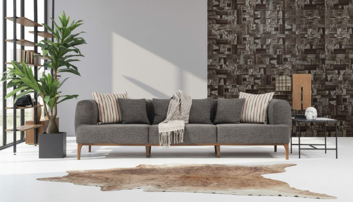 Sofa Trzyosobowa 3 miejsce do siedzenia Sofy Szary Materiał Salon Luksusowy Nowoczesny Nowy