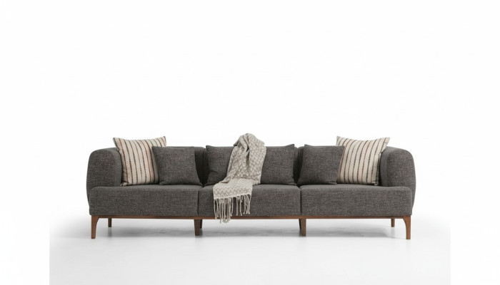 Sofa Trzyosobowa 3 miejsce do siedzenia Sofy Szary Materiał Salon Luksusowy Nowoczesny Nowy