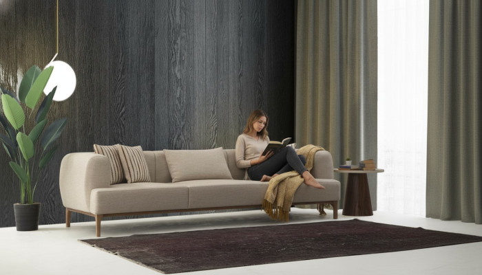 Sofa trzyosobowa 3 miejsce do siedzenia Sofy Beżowy Materiał Nowoczesny Salon Luksus Nowy