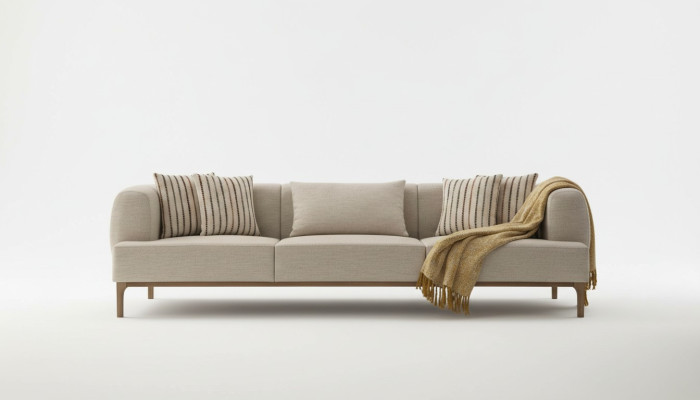 Sofa trzyosobowa 3 miejsce do siedzenia Sofy Beżowy Materiał Nowoczesny Salon Luksus Nowy