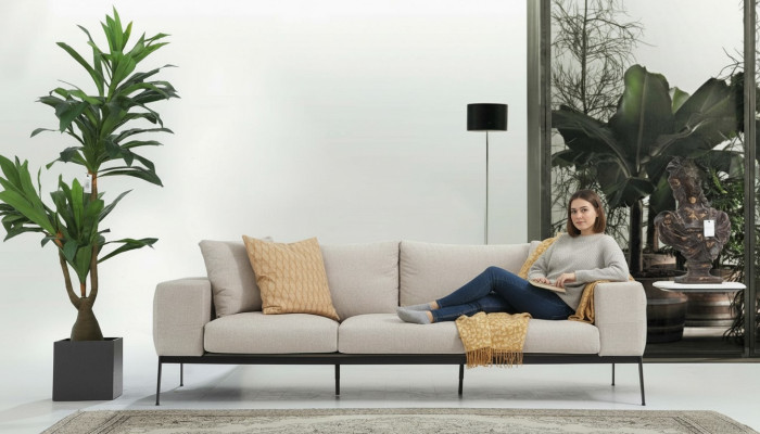Sofa trzyosobowa 3 miejsce siedzące sofy beżowy materiałowy salon luksusowy nowoczesny nowy