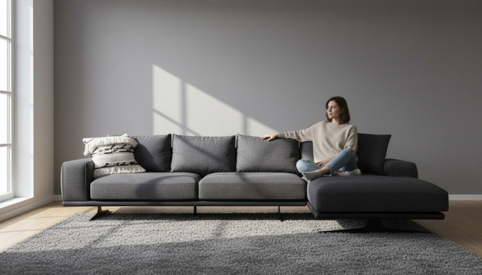 Narożnikowa kanapa Sofa w kształcie litery L Szara Nowoczesna materiałowa Sofy miejsce do siedzenia Design